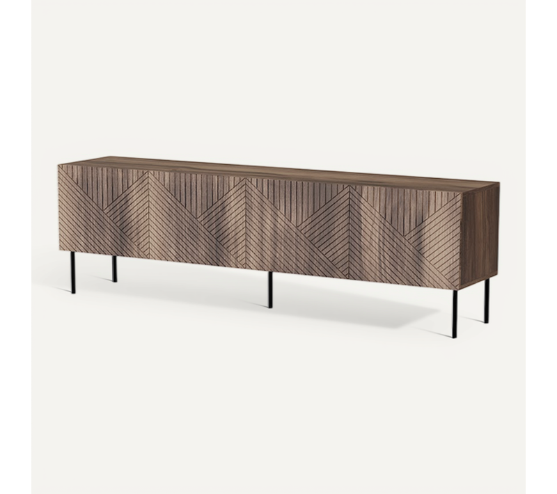 Meuble TV 190x58x40 Cm Couelur Noix Noco Meuble Hi-fi Luxueux Sur Pieds Noir Avec 4 Portes