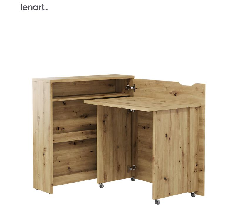 Lenart Bureau Extensible Avec Rangement 90cm Office Consus Slim Cw02p Chene Artisan Droit