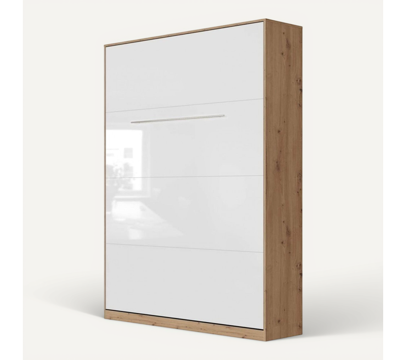 Lit Escamotable +2 Placards Vertical 140x200+(50x2)cm Miroir Supérieur Chêne Sauvage/blanc Brillant