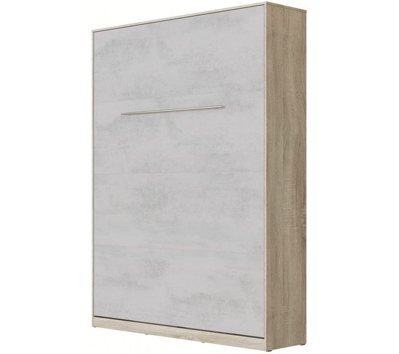 Lit Escamotable +2 Placards Vertical 140x200+(50x2)cm Miroir Lit Mural Chêne Sonoma/béton