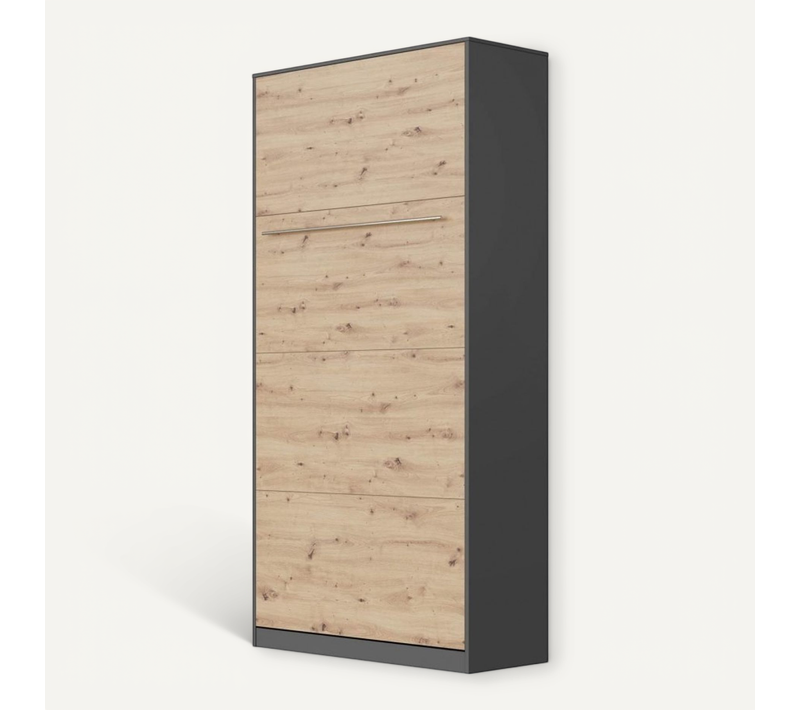 Lit Escamotable +2 Placards Vertical 140x200+(50x2)cm Miroir Lit Mural Anthracite/chêne Sauvage