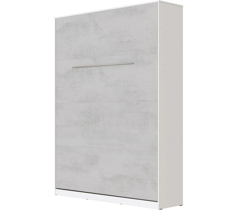 Lit Escamotable +2 Placards Vertical 140x200+(50x2)cm Miroir Lit Mural Supérieur Blanc/béton