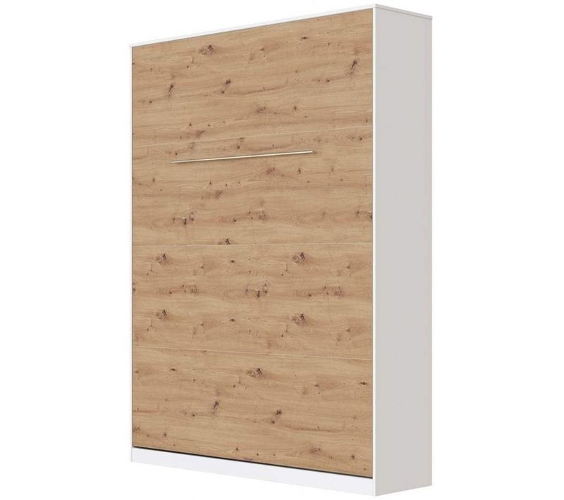 Lit Escamotable +2 Placards Vertical 140x200+(50x2)cm Miroir Lit Mural Supérieur Blanc/chêne Sauvage