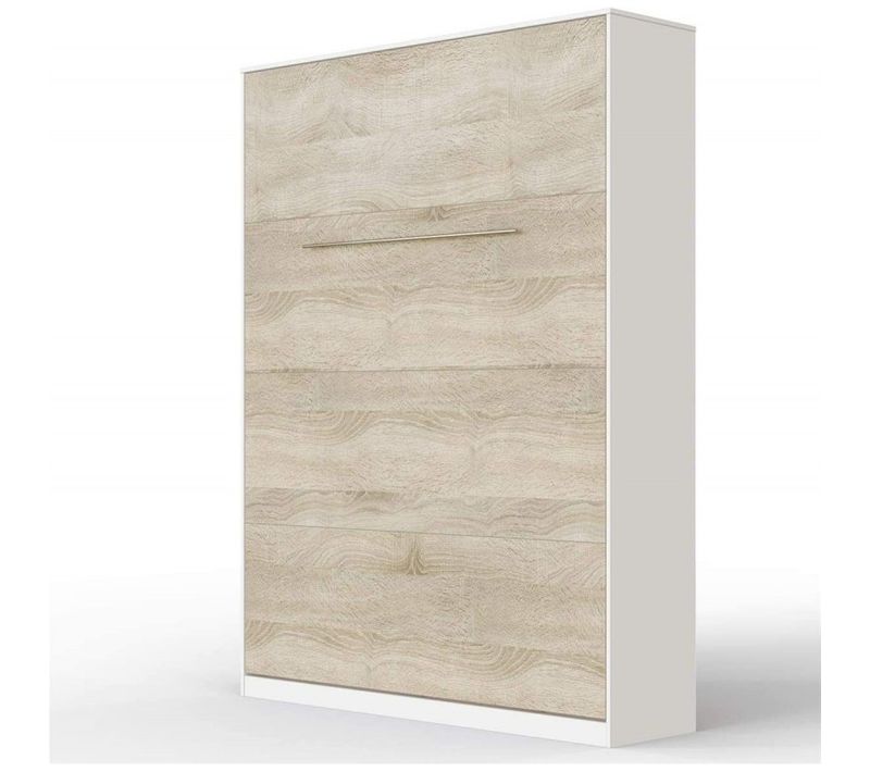 Lit Escamotable +2 Placards Vertical 140x200+(50x2)cm Miroir Lit Mural Supérieur Blanc /chêne Sonoma