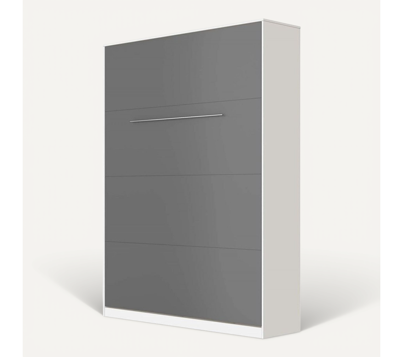 Lit Escamotable +2 Placards Vertical 140x200+(50x2)cm Miroir Lit Mural Supérieur Blanc/anthracite