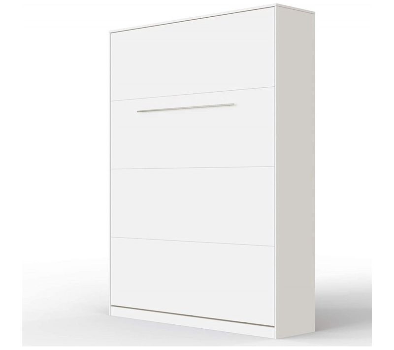 Lit Escamotable +2 Placards Vertical 140x200+(50x2)cm Miroir Lit Mural Supérieur Blanc/blanc