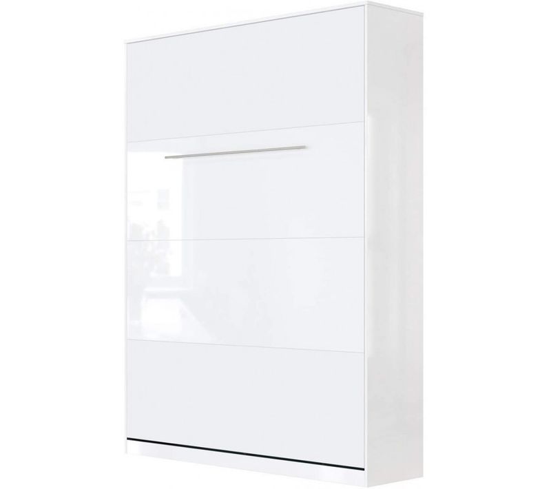 Lit Escamotable +2 Placards Vertical 120x200+(50x2)cm Miroir Mural Supérieur Blanc/blanc Brillant