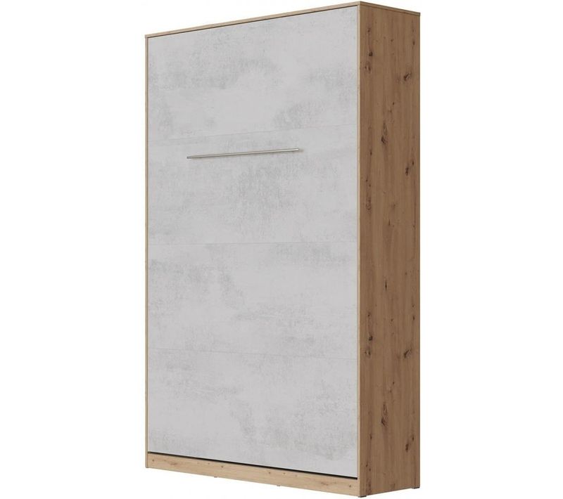 Lit Escamotable +2 Placards Vertical 120x200+(50x2)cm Miroir Lit Mural Chêne Sauvage/béton