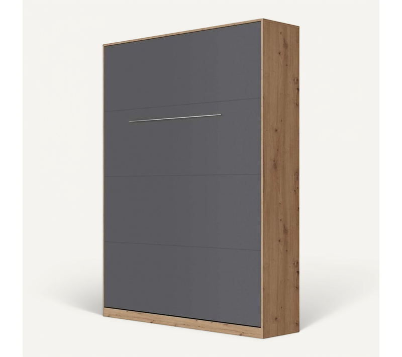Lit Escamotable +2 Placards Vertical 120x200+(50x2)cm Miroir Lit Mural Chêne Sauvage/anthracite