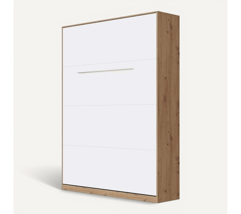 Lit Escamotable +2 Placards Vertical 120x200+(50x2)cm Miroir Lit Mural Supérieur Chêne Sauvage/blanc