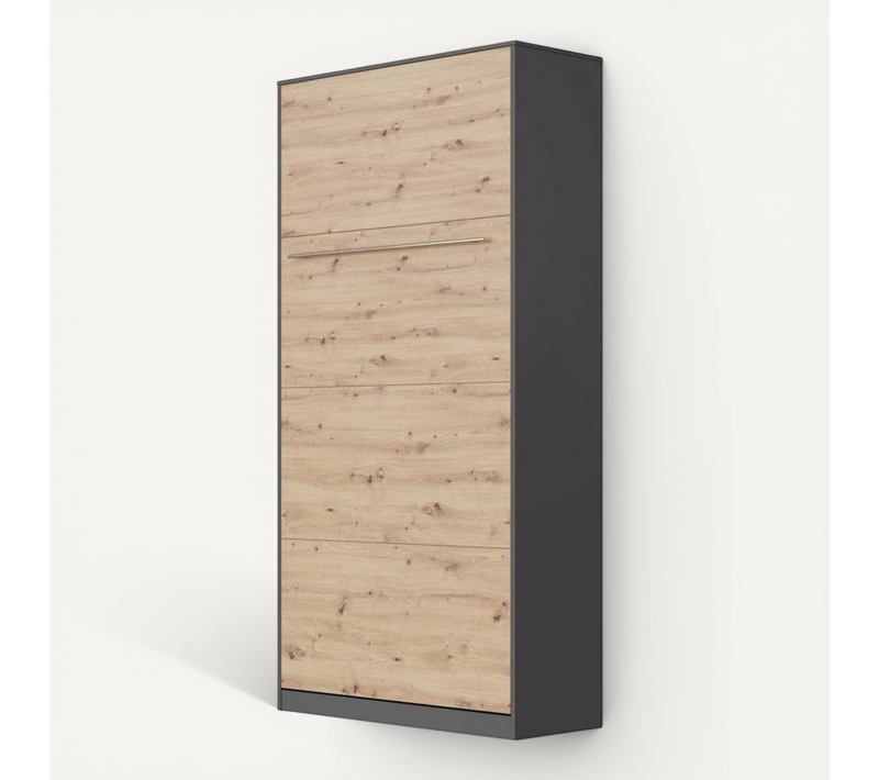 Lit Escamotable +2 Placards Vertical 120x200+(50x2)cm Miroir Lit Mural Anthracite/chêne Sauvage