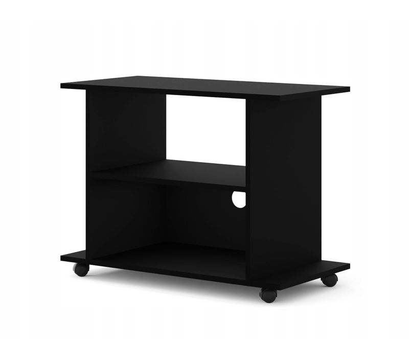 Meuble TV Commode TV Yogi Noir Mat 60x80x40cm (hxlxp) 2étagères Avec Roues Design Moderne