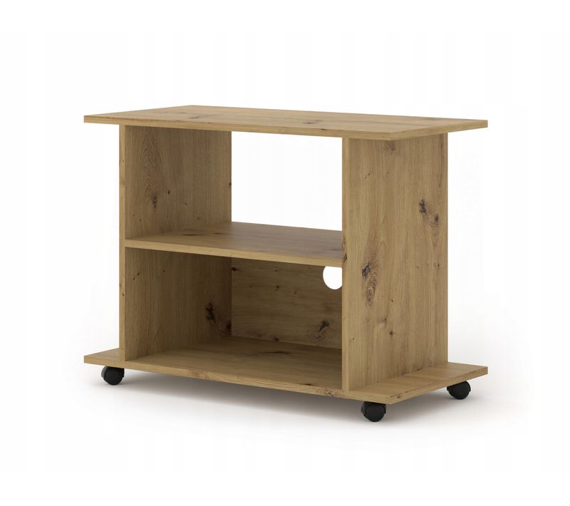 Meuble TV Commode TV Yogi Couleur Artisan 60x80x40cm (hxlxp) 2étagères Avec Roues Design Moderne