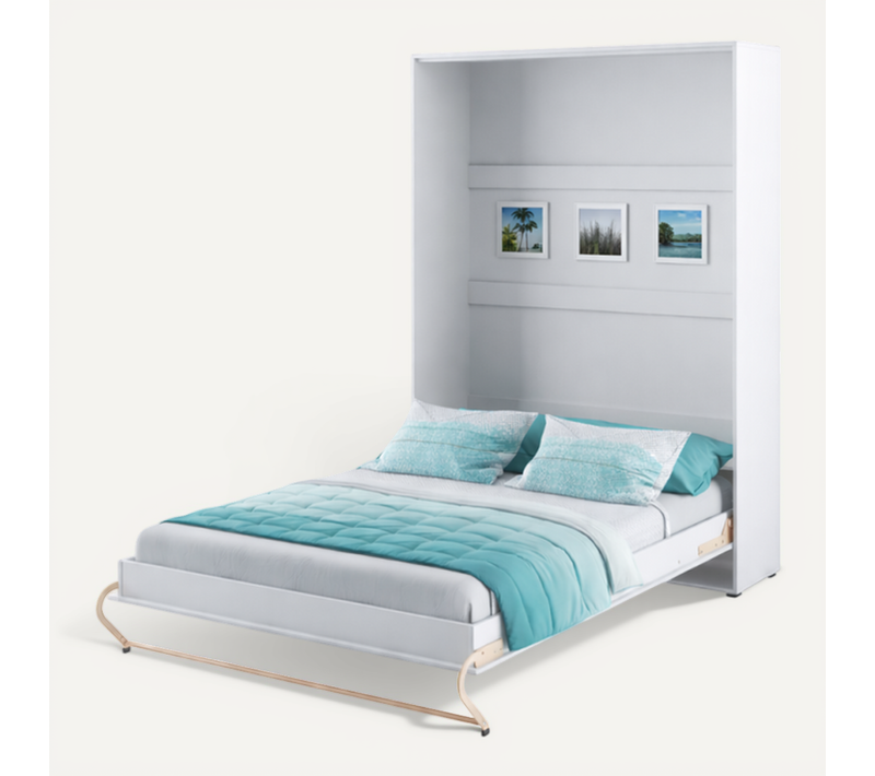 Lenart Lit Escamotable Matelas Inclus Vertical 120x200cm Blanc Brillant Lit Rabattable Consus Pro