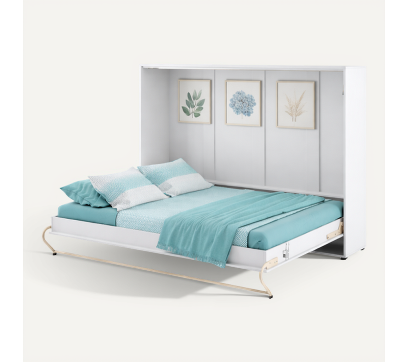 Lenart Lit Escamotable Matelas Inclus Horizontal 120x200cm Blanc Mat Lit Rabattable Consus Pro