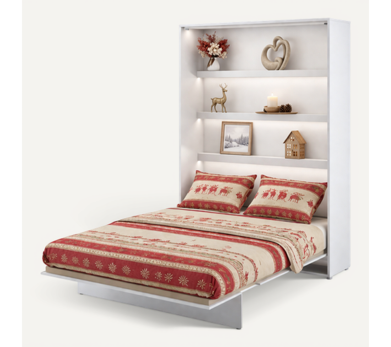 Lenart Lit Escamotable Matelas Inclus Vertical 140x200cm Blanc Mat Lit Rabattable"consus"
