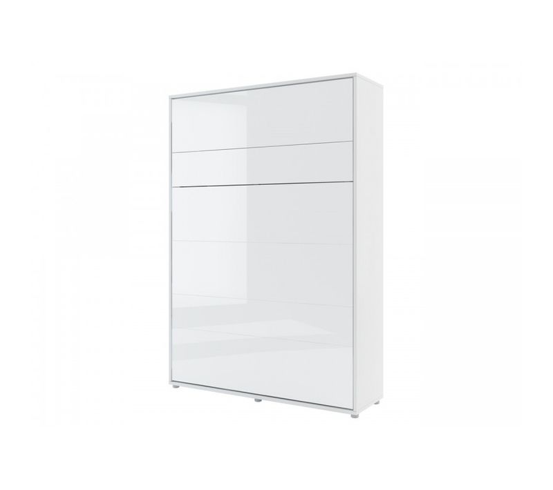 Lenart Lit Escamotable Matelas Inclus Vertical 140x200cm Blanc Brillant Lit Rabattable"consus"