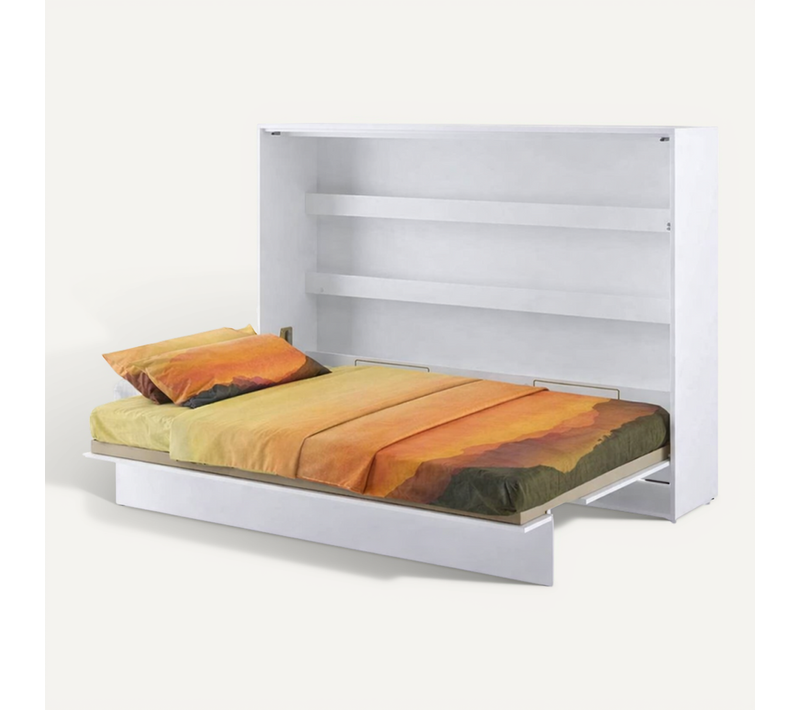 Lenart Lit Escamotable Matelas Inclus Horizontal 140x200cm Blanc Brillant Lit Rabattable"consus"