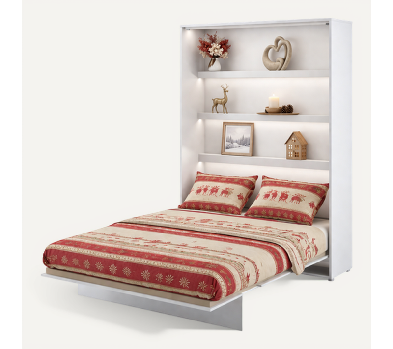 Lenart Lit Escamotable Matelas Inclus Vertical 160x200cm Blanc Mat Lit Rabattable"consus"