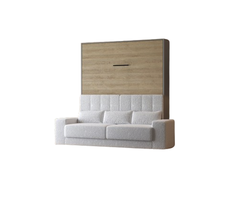 Lit Escamotable 160x200cm Vertical Canapé Blanc Lit Mural Sup M1 Gris/chêne