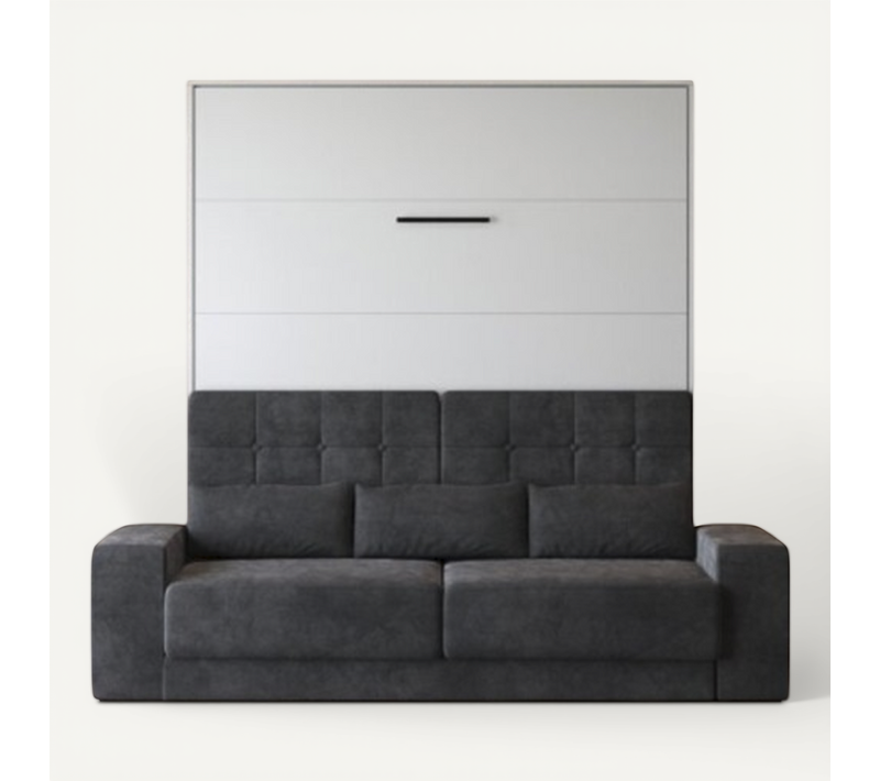 Lit Escamotable 160x200cm Vertical Canapé Anthracite Lit Mural Sup M1 Blanc Mat