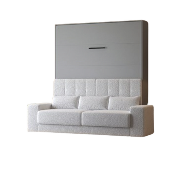Lit Escamotable 160x200cm Vertical Canapé Blanc Lit Mural Sup M1 Gris Perle