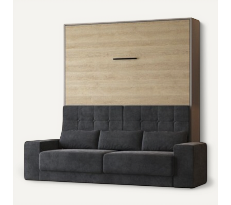 Lit Escamotable 160x200cm Vertical Canapé Anthracite Lit Mural Sup M1 Gris Perle/chêne