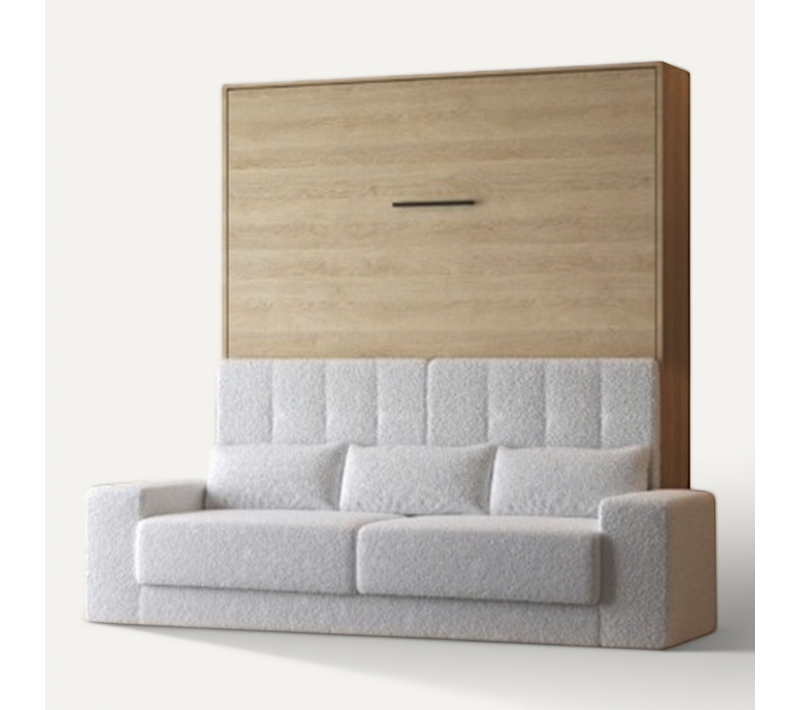 Lit Escamotable 160x200cm Vertical Canapé Blanc Lit Mural Sup M1 Chêne Kaiserberg