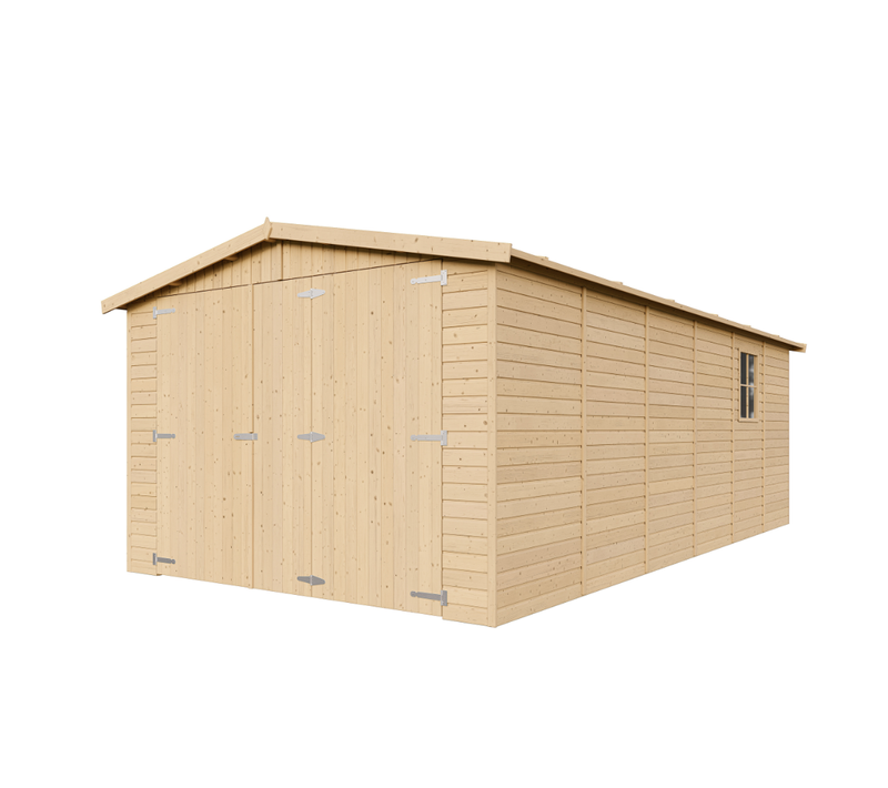 Garage En Bois Naturel M102 - H222x616x324 Cm/18 M²
