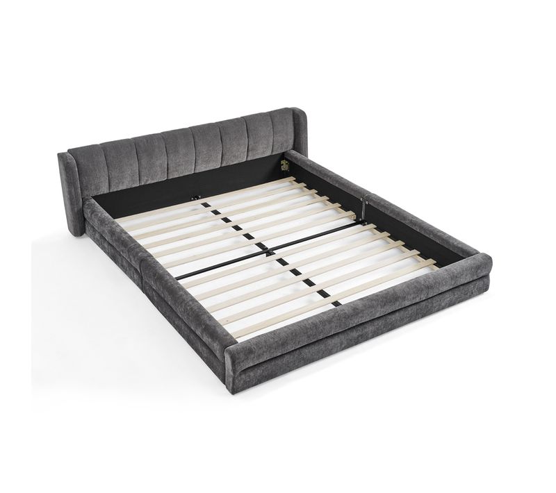 Lit Double 140x200cm Lit Junior Sommier à Lattes Tête De Lit Style Moderne Minimaliste Gris