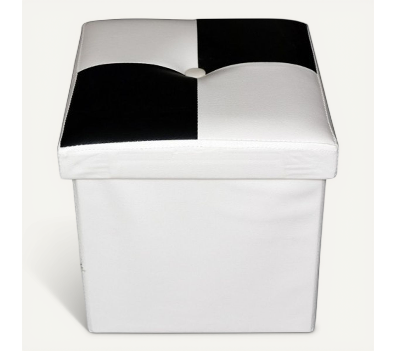 Pouf Coffre De Rangement Noir Blanc Faux Cuir Moderne 30x30x30