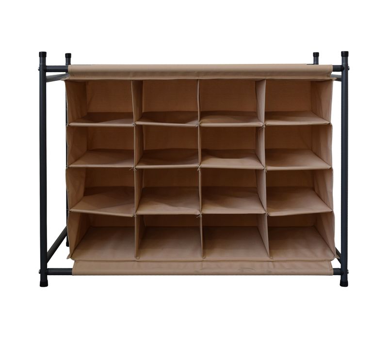 Rangement Chaussures 16 Poches Beige Tissu Metal 65x82x35