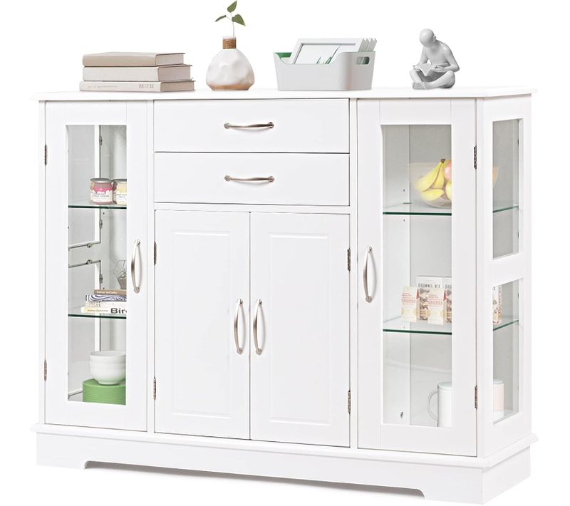 Buffet De Cuisine, Meuble De Rangement 107 X 30 X 82 Cm Blanc