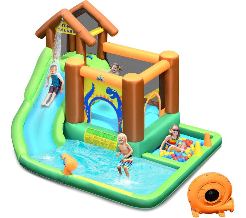 Aire De Jeux Gonflable Enfant Avec Souffleur 610w Pataugeoire Mur D'escalade Canon