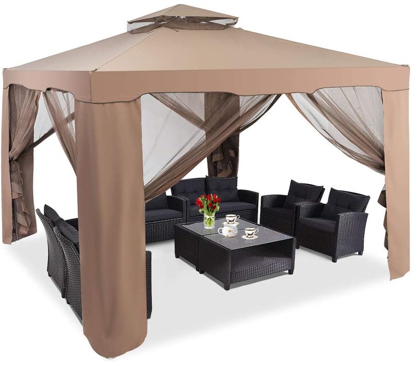 Tonnelle De Jardin 3 X 3m En Polyester Imperméabilisé Anti Uv 50+, Tente Réception (brun)