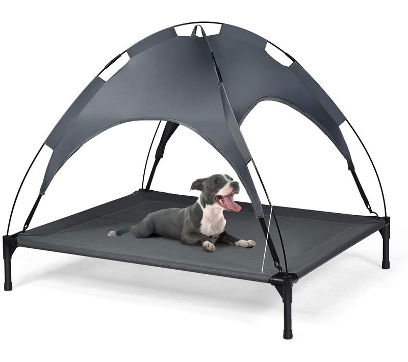 Lit Sur Pieds Pour Chien Avec Auvent Cadre En Acier Intérieur/extérieur 105 X 87 X 89cm Charge 20kg