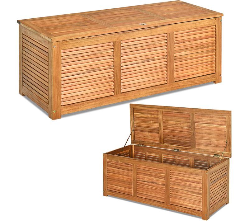 Coffre De Jardin En Bois D’acacia Certifié Fsc 178l 120,5 X 44,5 X 44,5 Cm Charge Max 150kg