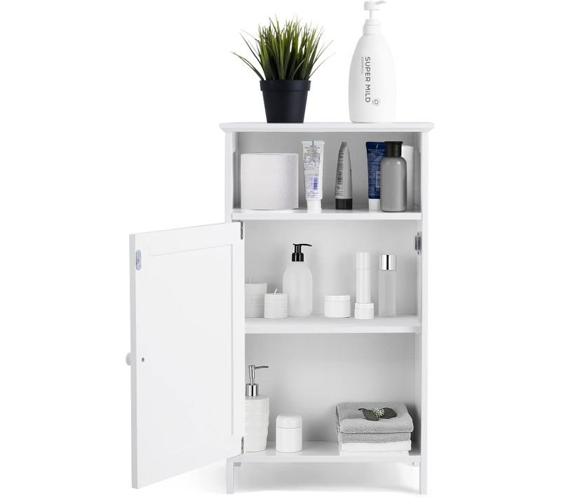 Meuble De Salle De Bain Avec Porte Simple Et Étagère Réglable De Rangement 45 X 30 X 84 Cm, Blanc