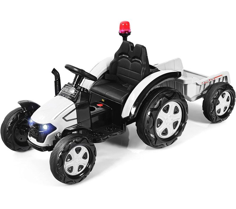 Tracteur Electrique Avec Télécommande 2.4g,12v 7ah, Vitesse : 3-8 Km/h , Blanc