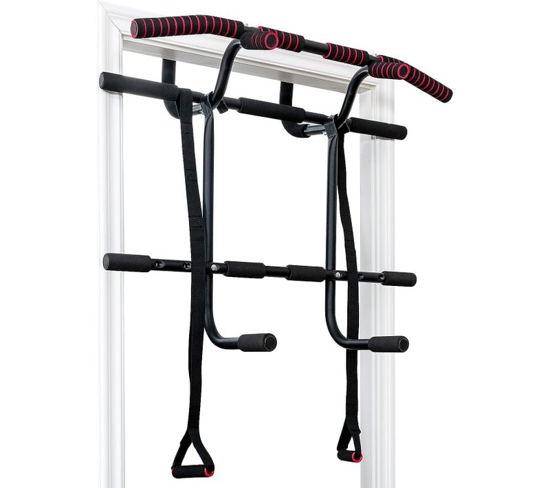 Barre De Traction Pour Porte Sans Perçage Avec Cordes 97cm Et Barres Pour Dips Charge Max 150kg