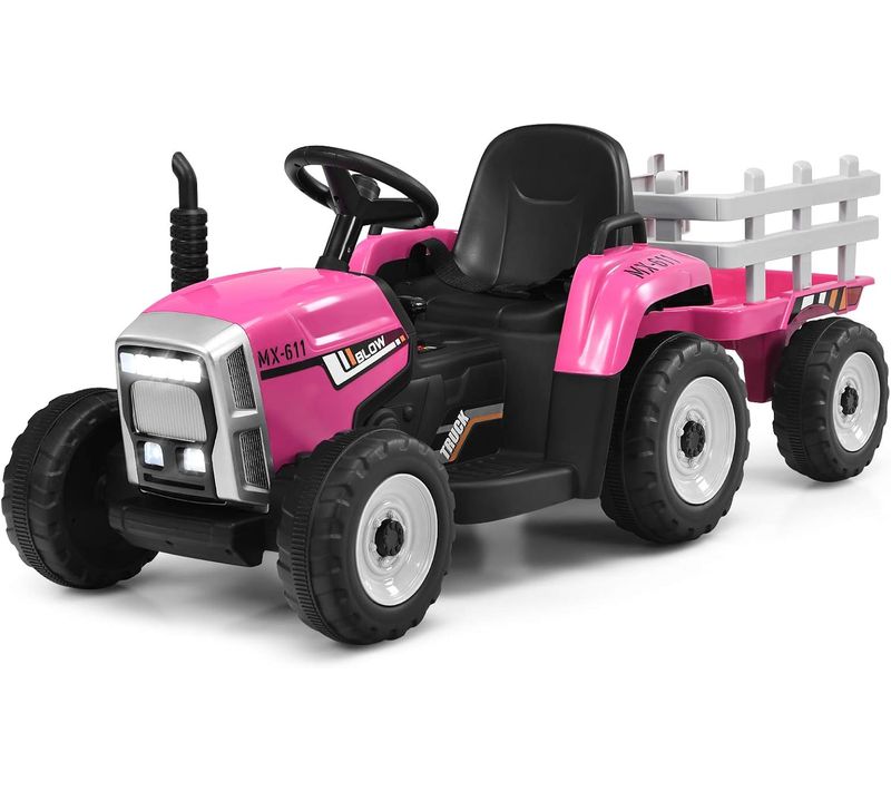 Tracteur Avec Remorque Electrique Pour Enfants 12 V Avec Télécommande 2,4g - 3 Vitesses,Rose
