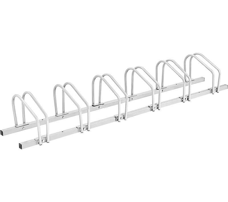 Râtelier 6 Vélos En Acier Fixation Au Sol Ou Mur 180x32.5x26cm  Argent