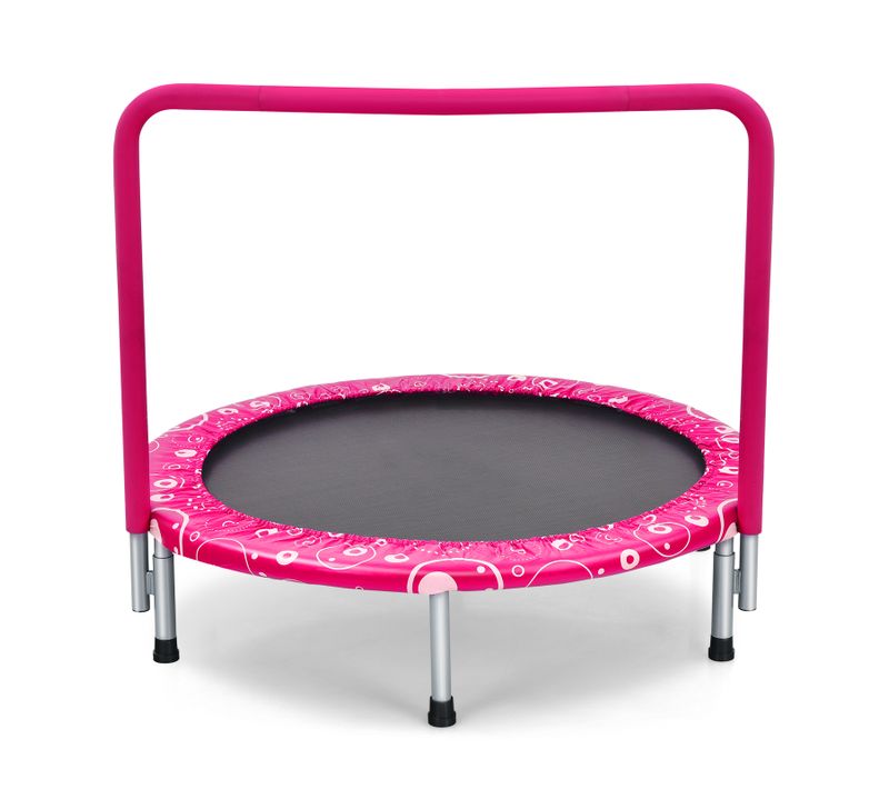 Trampoline Enfants Pliable D. 92 Cm Avec Housse De Sécurité Matelassée Et Poignée 150 Kg Rose