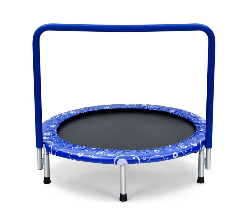 Trampoline Enfants Pliable Ø 92 Cm Avec Housse De Sécurité Matelassée Et Poignée Recouverte Bleu