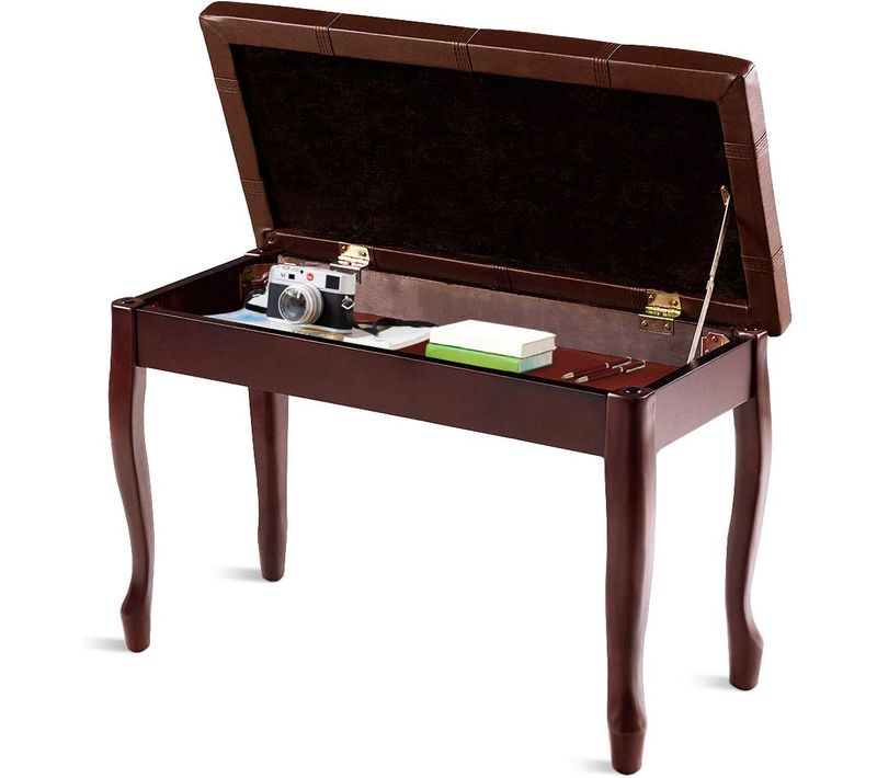Banquette Pour Piano, Avec Coussin En Cuir Rembourré Confortable Et Compartiment De Rangement Marron