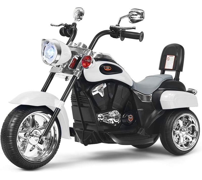 Moto Électrique 6v Pour Enfants Scooter Avec 3 Roues Effet Sonore Et Lumineux, 3km/h Max, Blanc