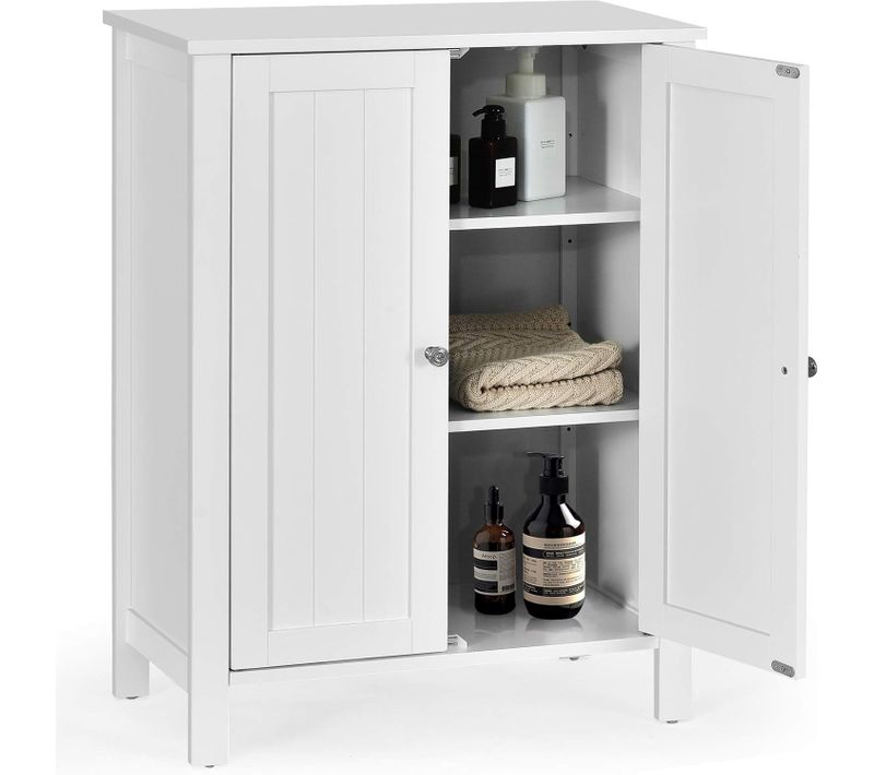 Meuble De Salle De Bain, Armoire De Rangement Sur Pieds, 60 X 30 X 80,5 Cm, Charge Max 30kg, Blanc