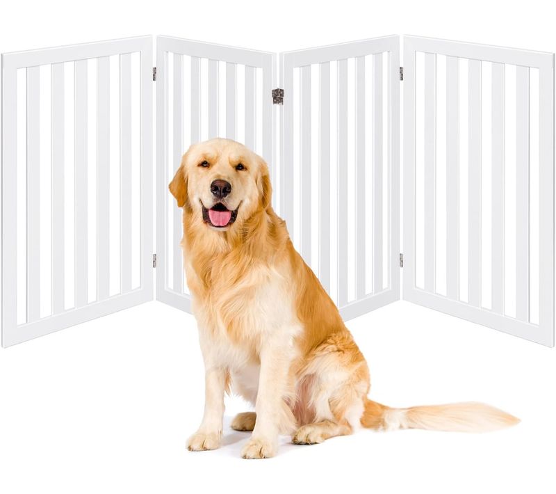 Barrière Autoportante Pour Chien 4 Panneaux En Bois Charnières Métalliques à 360° Antidérapants
