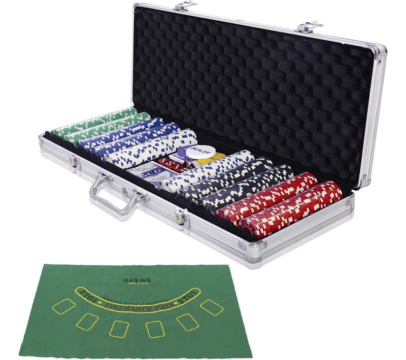 Malette Poker De 500 Jetons 2 Jeux De Cartes 5 Dés 1 Bouton Dealer Mallette En Aluminium