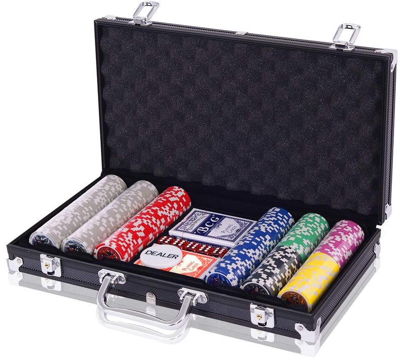 Malette Poker, Ensemble De 300 Jetons Et 2 Jeux De Cartes, 5 Dés, 1 Bouton (noir)